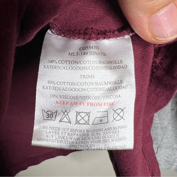 Brave Soul London Faux Long Sleeve Tee Shirt 100% cotton burgundy and grey XL - Picture 6 of 7